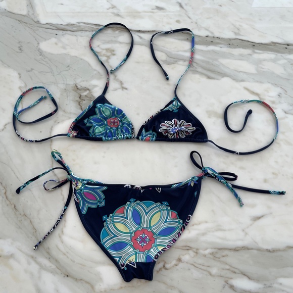 EMILIO PUCCI BLUE MULTI FLORAL BIKINI SIZE SIZE 42 / US 8 - Picture 6 of 16